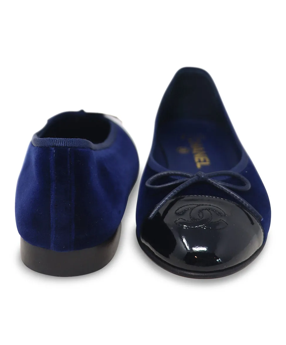 Chanel Navy Velvet Ballerina Flats sz 7
