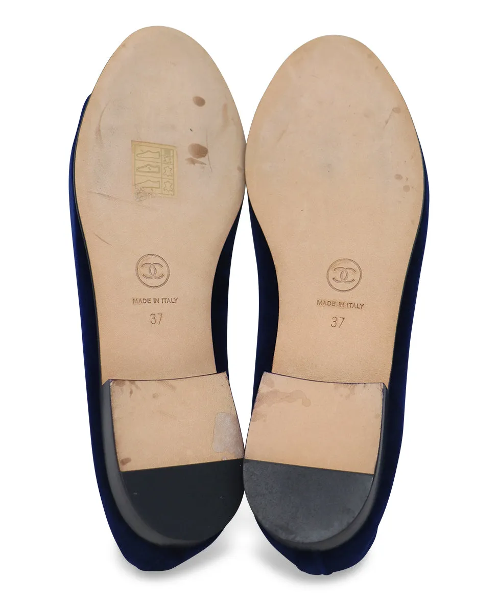 Chanel Navy Velvet Ballerina Flats sz 7