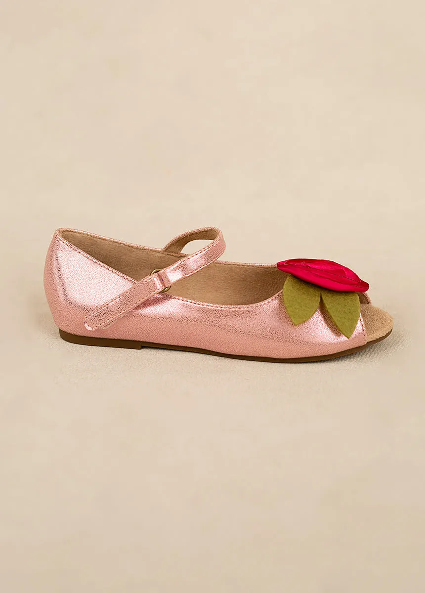 Charlotte Flower Girl Flat in Metallic Pink