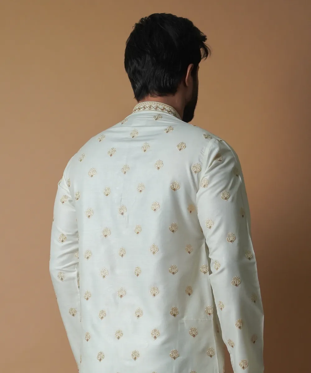 Cream & Gold Motif Embroidered Kurta Pants – Cotton Silk Blend