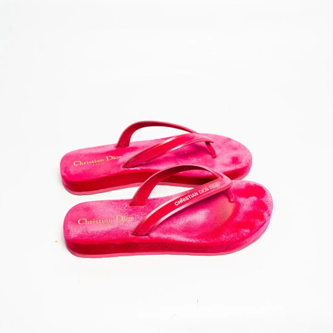 Dior Pink Velvet and Leather Diorsea Thong Flat Slides Size 38
