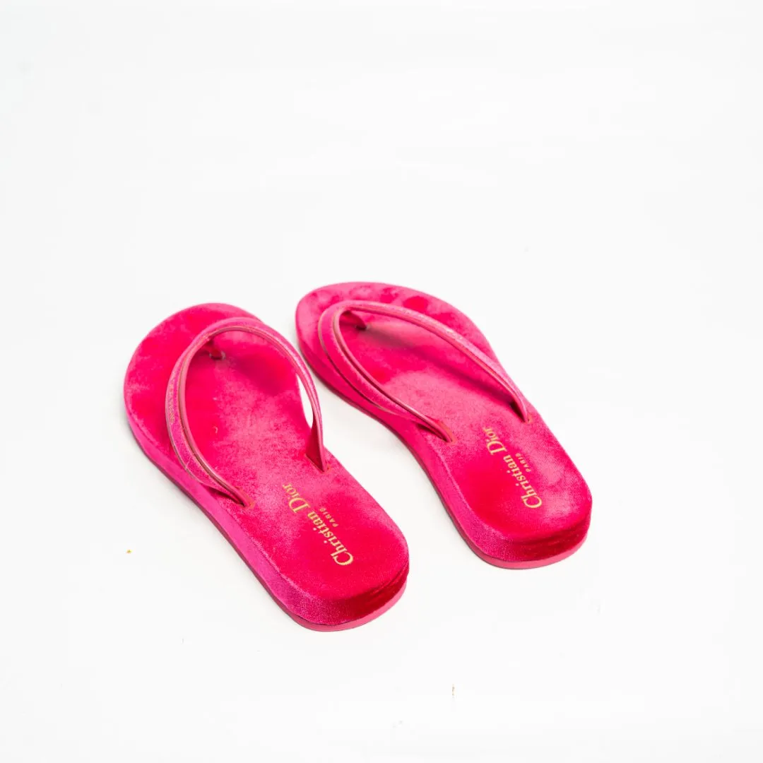 Dior Pink Velvet and Leather Diorsea Thong Flat Slides Size 38