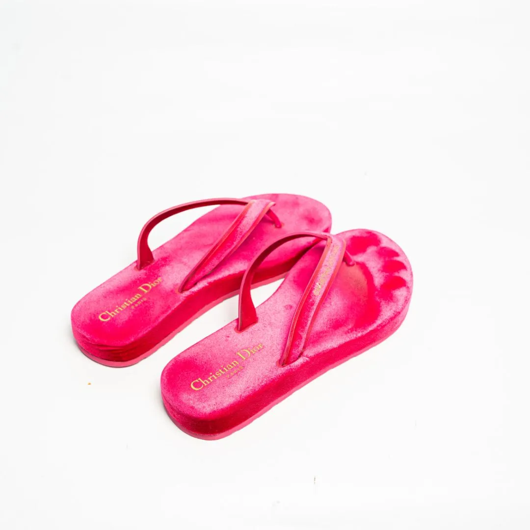 Dior Pink Velvet and Leather Diorsea Thong Flat Slides Size 38