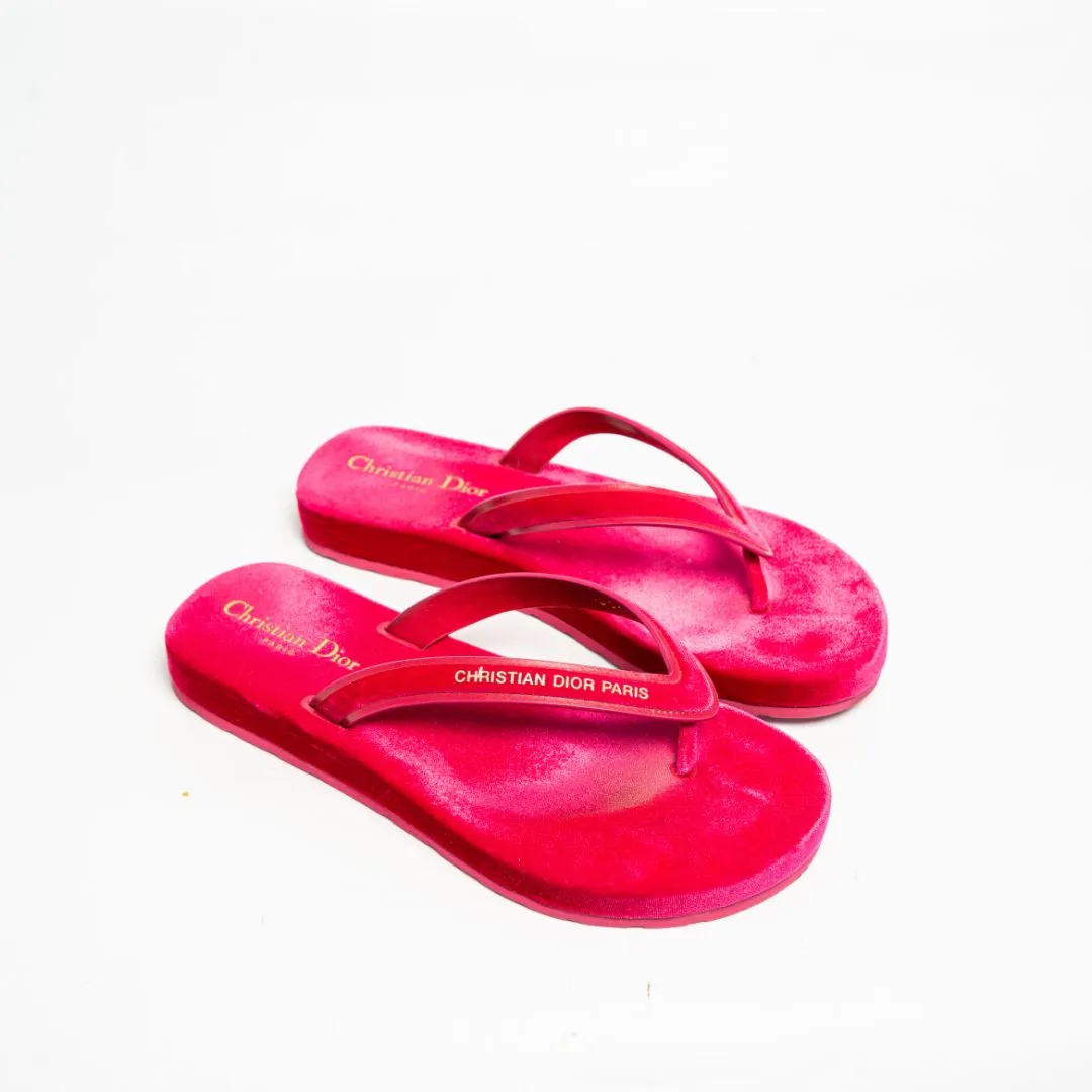 Dior Pink Velvet and Leather Diorsea Thong Flat Slides Size 38