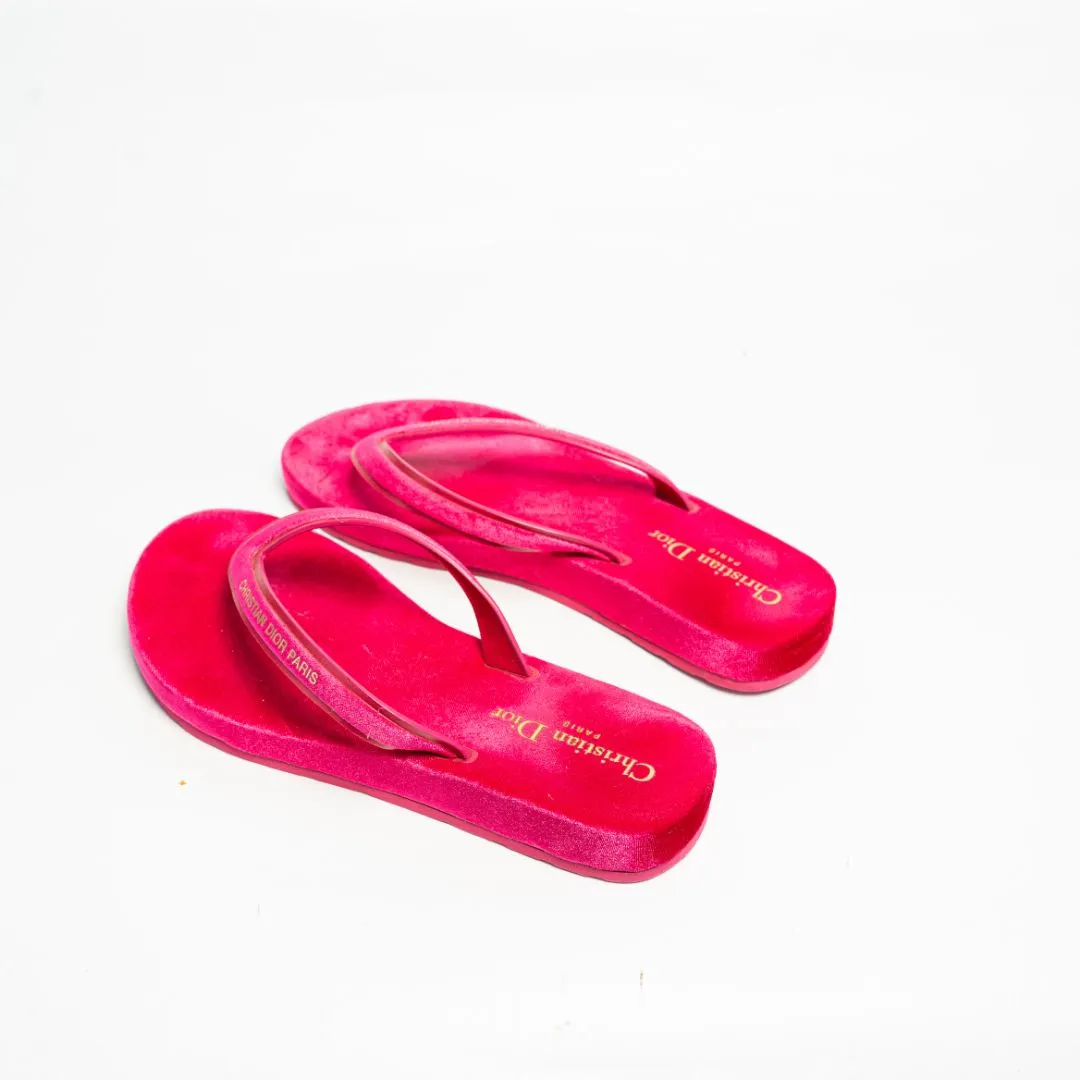Dior Pink Velvet and Leather Diorsea Thong Flat Slides Size 38