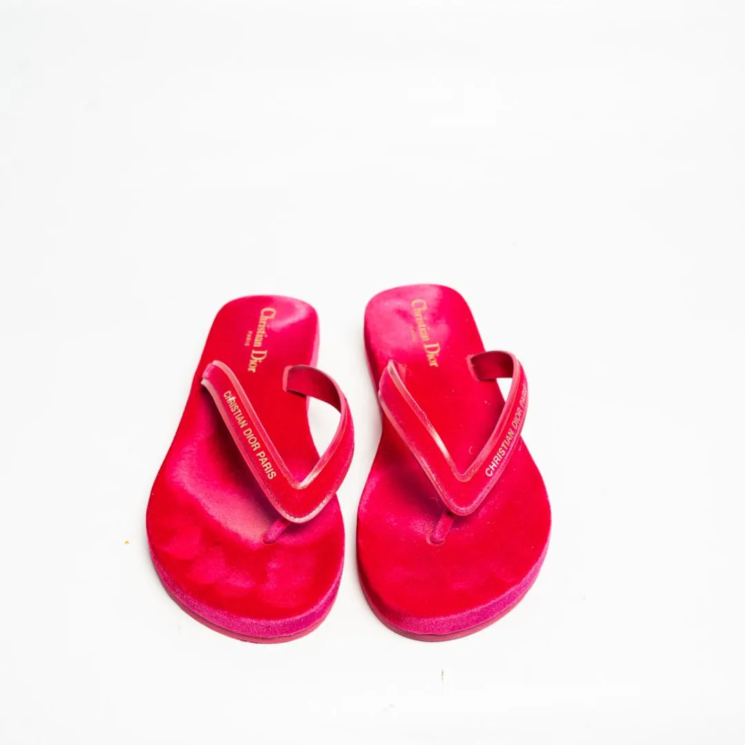 Dior Pink Velvet and Leather Diorsea Thong Flat Slides Size 38