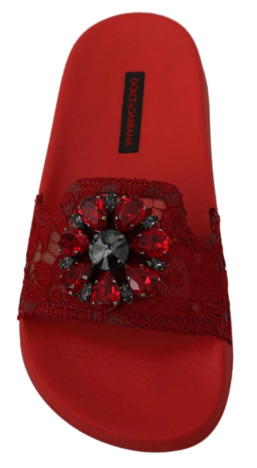 Dolce & Gabbana Floral Lace Crystal-Embellished Slide Flats