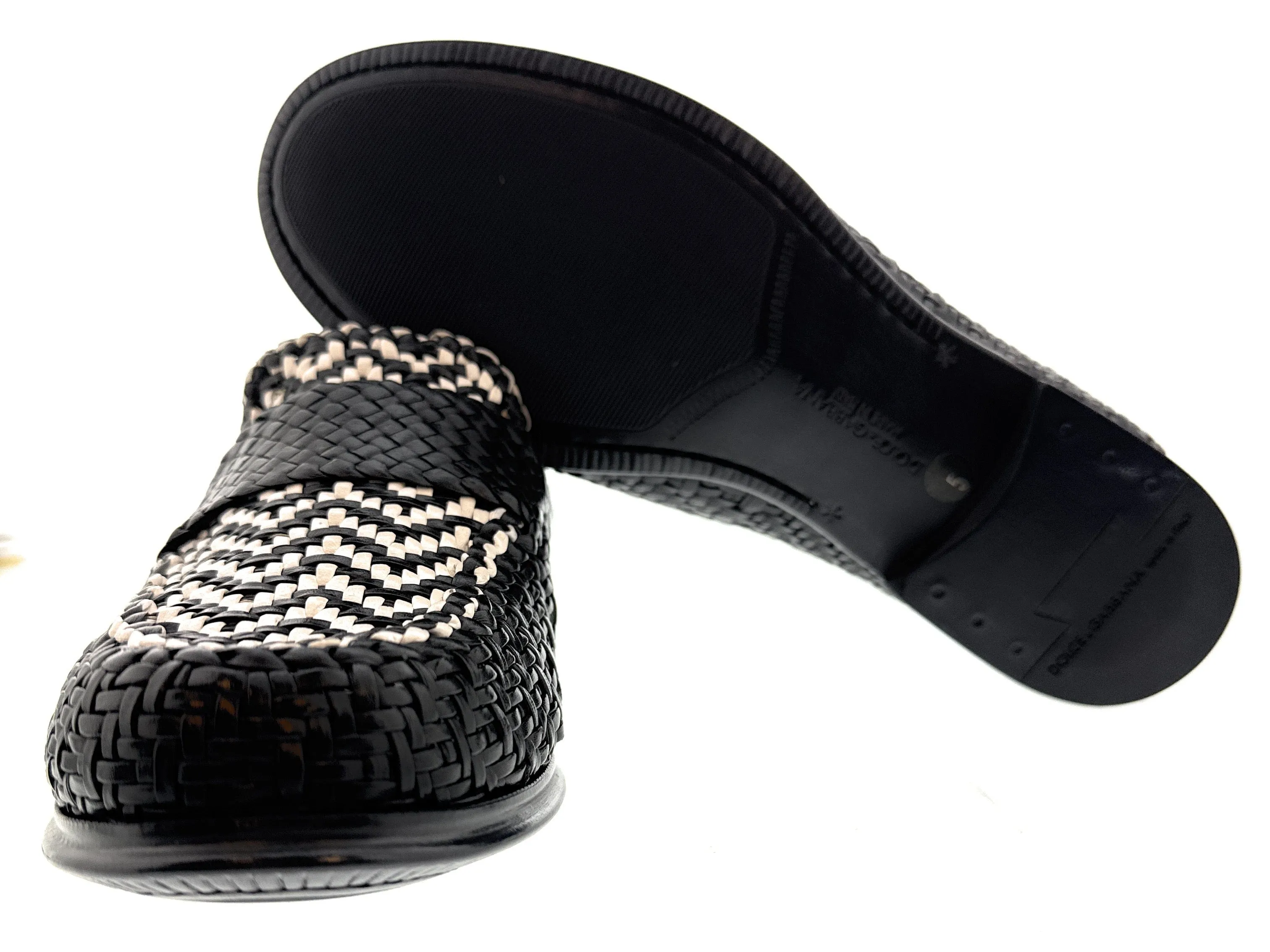 Dolce & Gabbana Men's Black & White Woven Raffia Loafers Slip-On Shoes-EU39