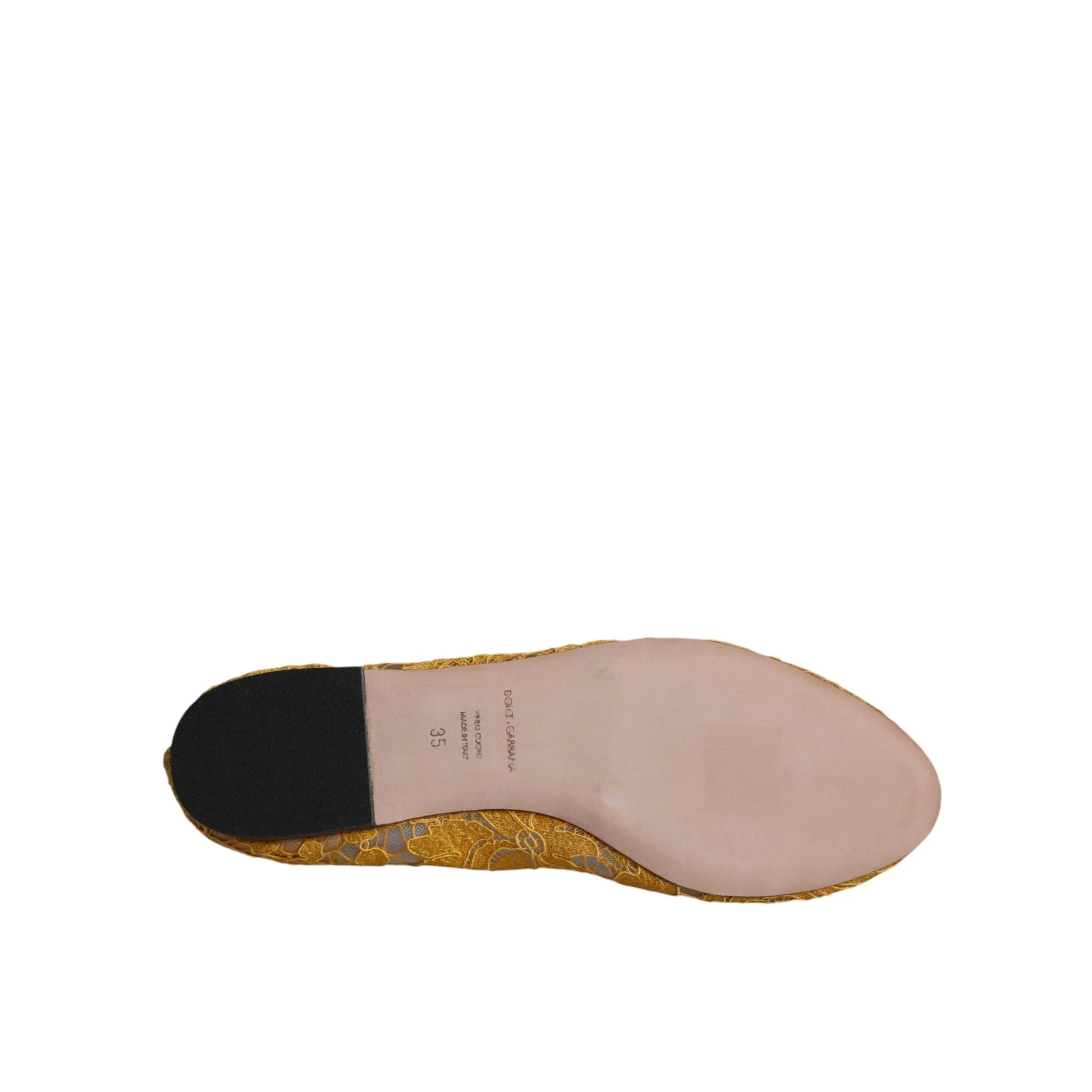 Dolce & Gabbana Mustard Lace Crystal Ballet Flats Loafer Shoes