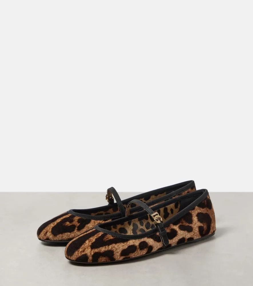 Dolce&Gabbana Vally leopard-print velvet Mary Jane flats