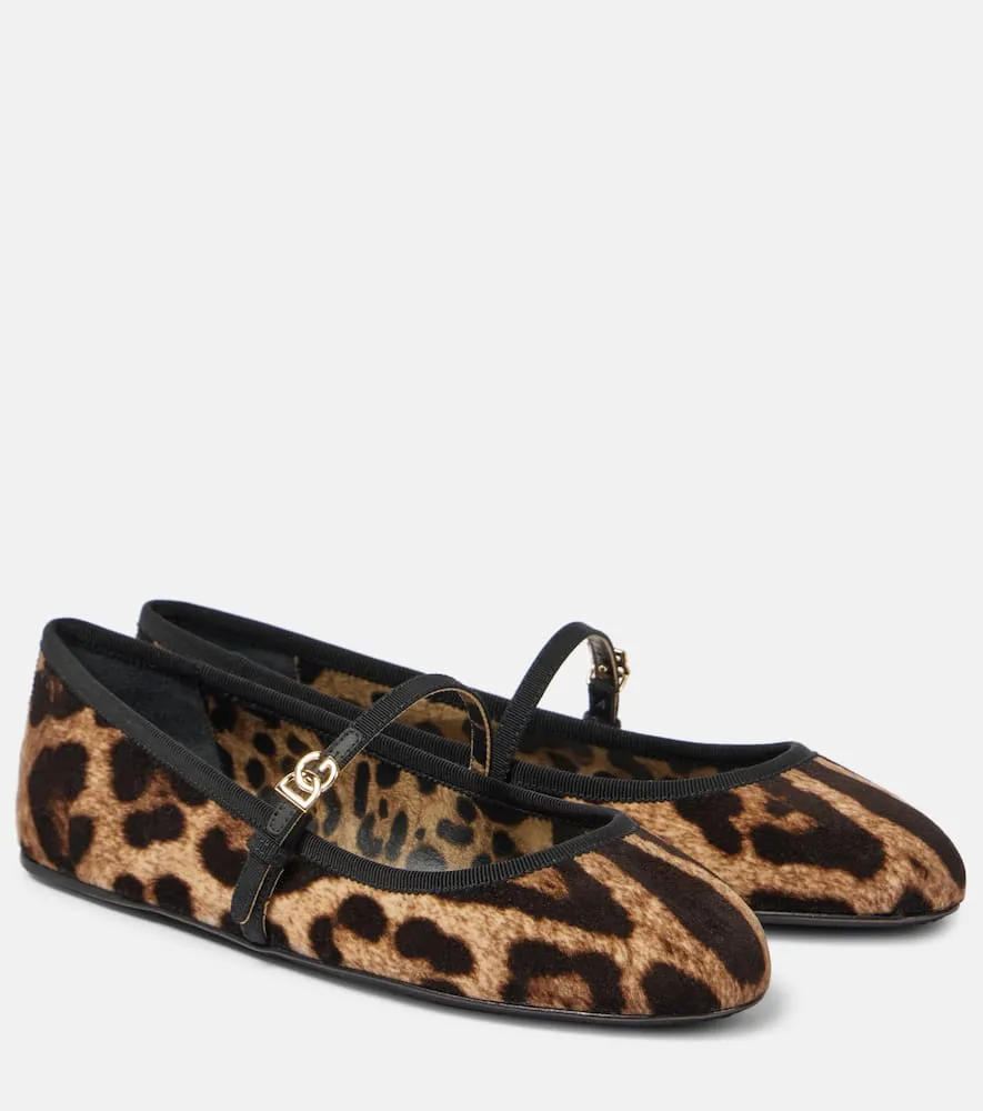 Dolce&Gabbana Vally leopard-print velvet Mary Jane flats