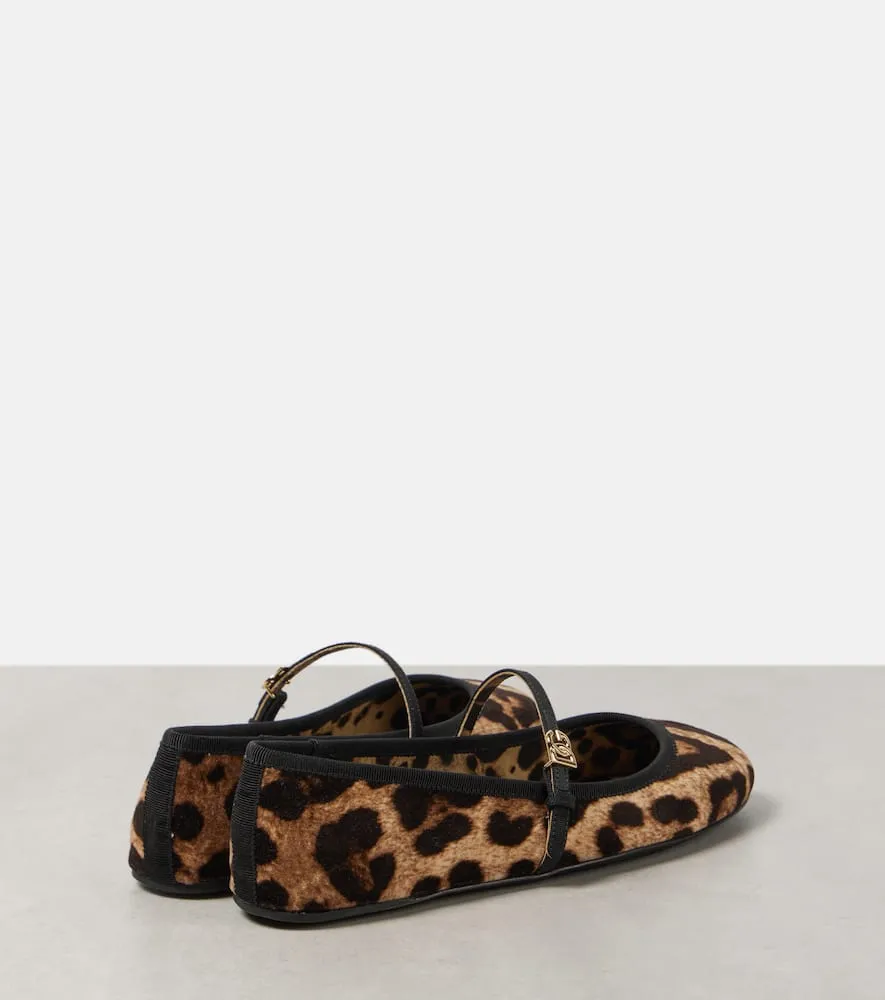 Dolce&Gabbana Vally leopard-print velvet Mary Jane flats