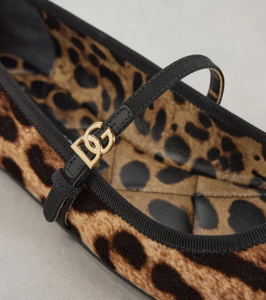 Dolce&Gabbana Vally leopard-print velvet Mary Jane flats