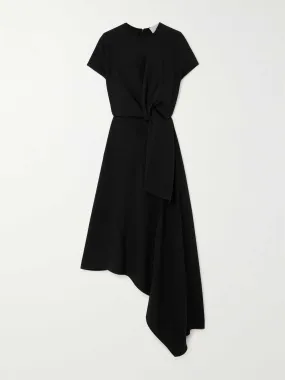 Draped asymmetric pleated crepe midi dress