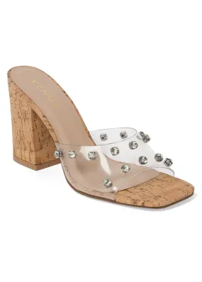 Embellished Cork Heels - Natural Multi