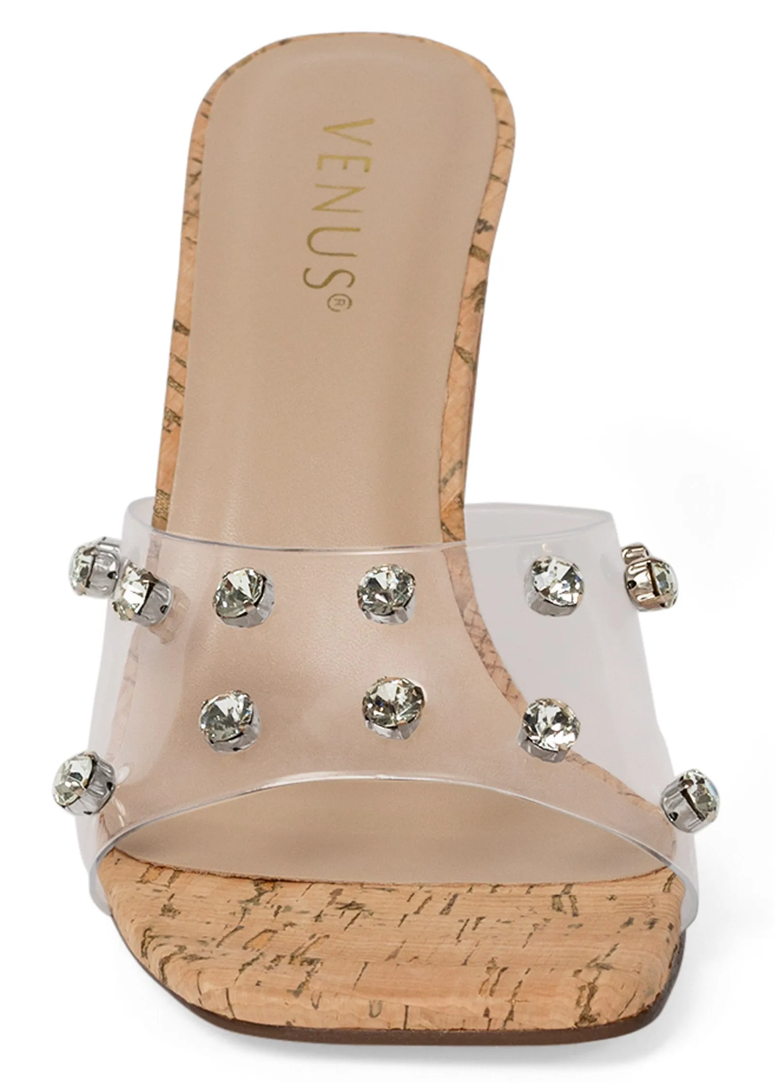 Embellished Cork Heels - Natural Multi