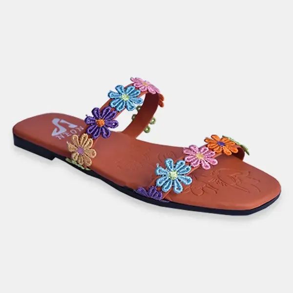 Floral Lace Slippers Orange