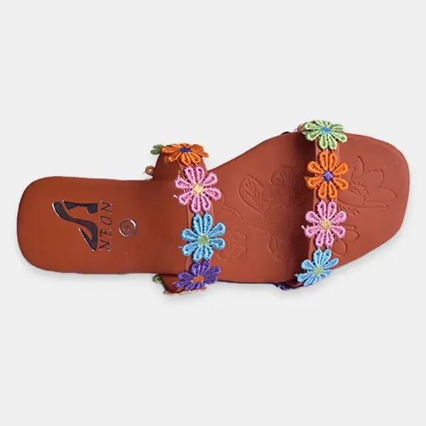 Floral Lace Slippers Orange