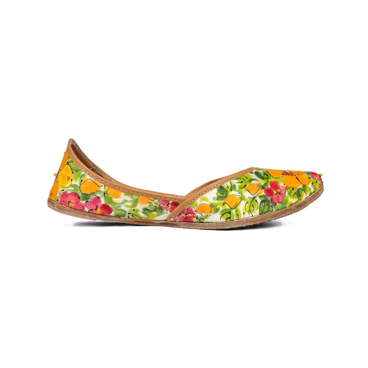 Floral Painted Hibiscus Women Jutti | Hand-Crafted |Dusty Orange