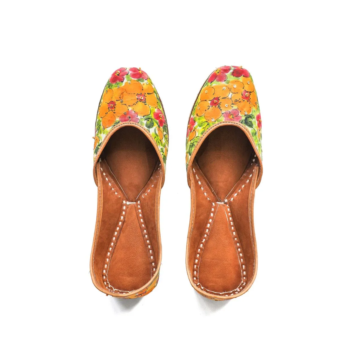 Floral Painted Hibiscus Women Jutti | Hand-Crafted |Dusty Orange