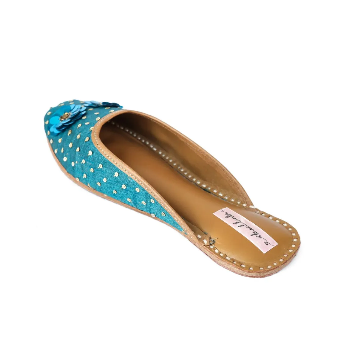 Floral Sequin Work Women Jutti | Festive Styling | Peacock Blue