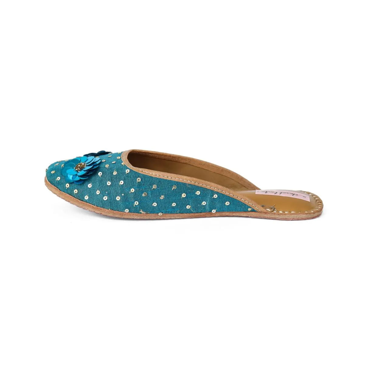 Floral Sequin Work Women Jutti | Festive Styling | Peacock Blue
