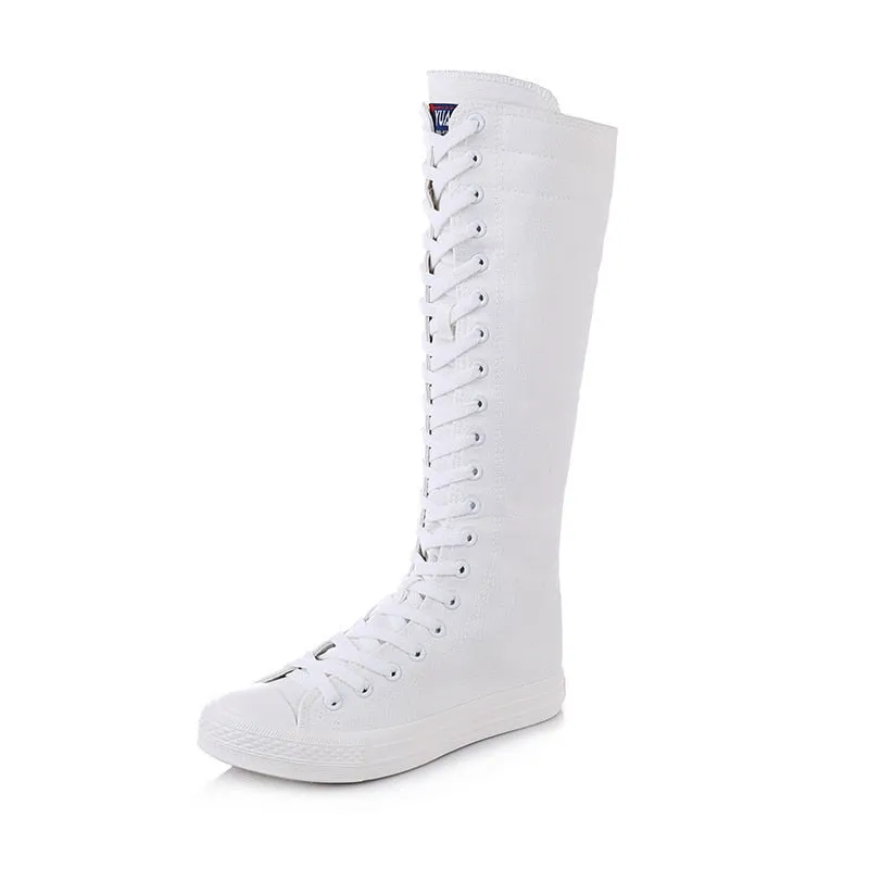 Funki Buys | Boots | Women's Knee High Lace Up Canvas Boots