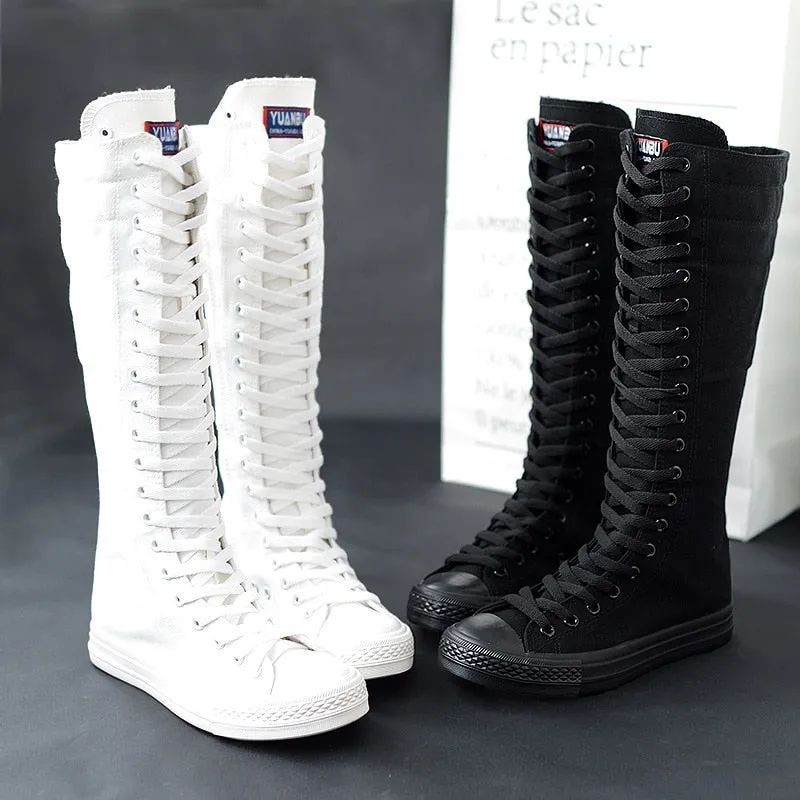 Funki Buys | Boots | Women's Knee High Lace Up Canvas Boots