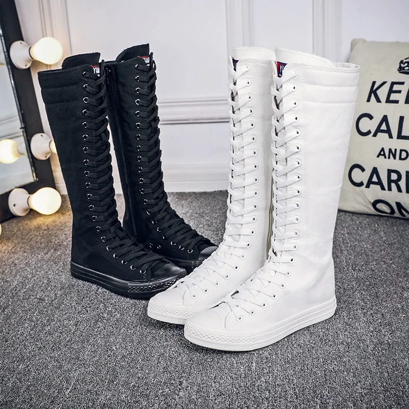 Funki Buys | Boots | Women's Knee High Lace Up Canvas Boots