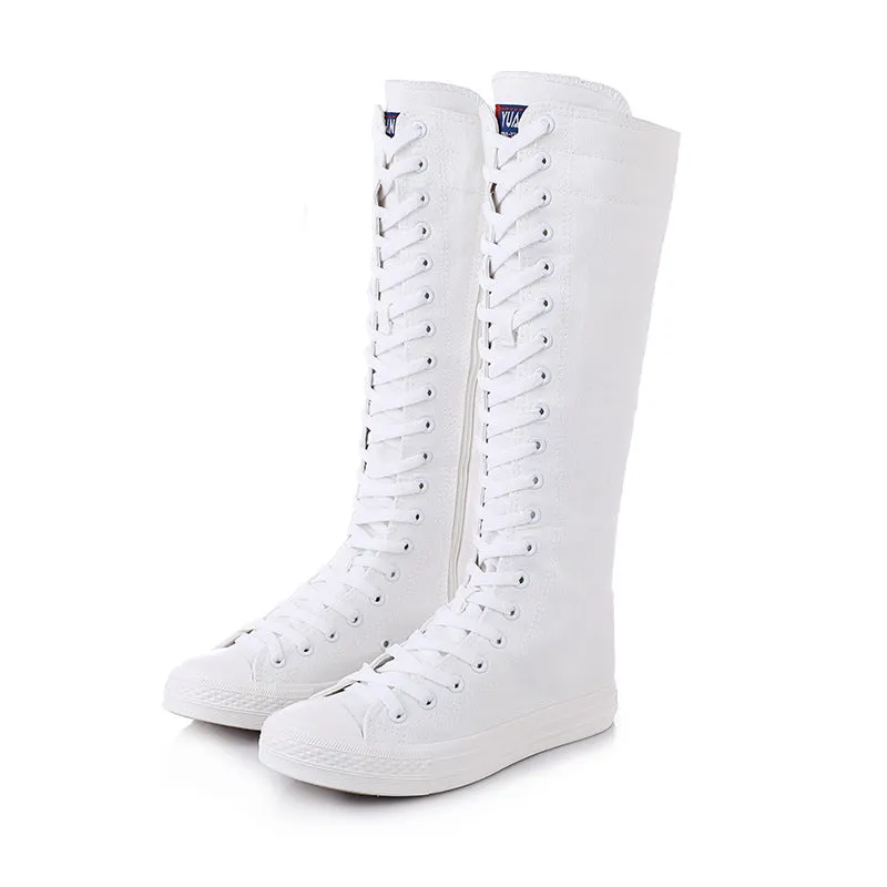 Funki Buys | Boots | Women's Knee High Lace Up Canvas Boots