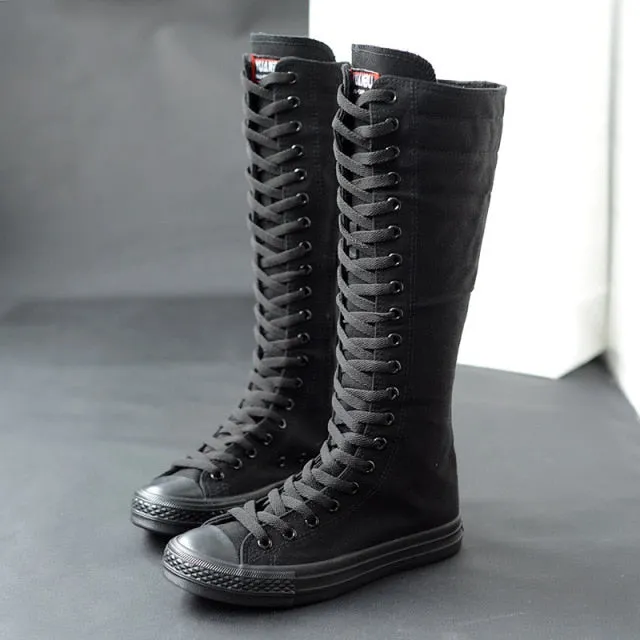 Funki Buys | Boots | Women's Knee High Lace Up Canvas Boots