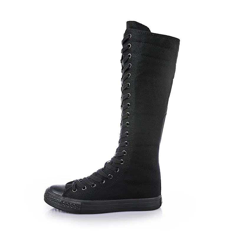 Funki Buys | Boots | Women's Knee High Lace Up Canvas Boots