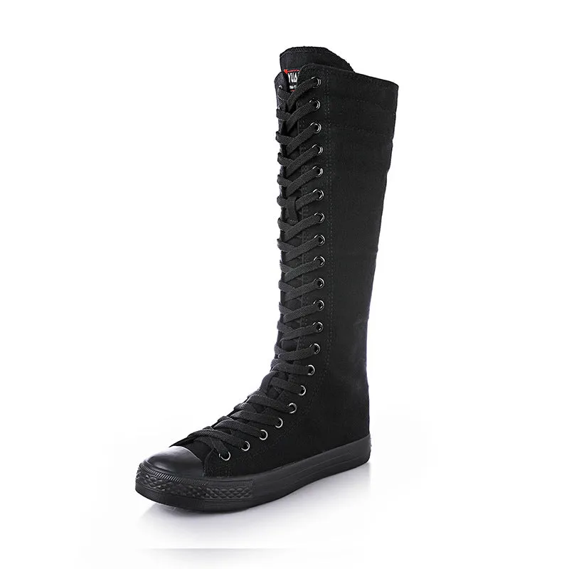 Funki Buys | Boots | Women's Knee High Lace Up Canvas Boots