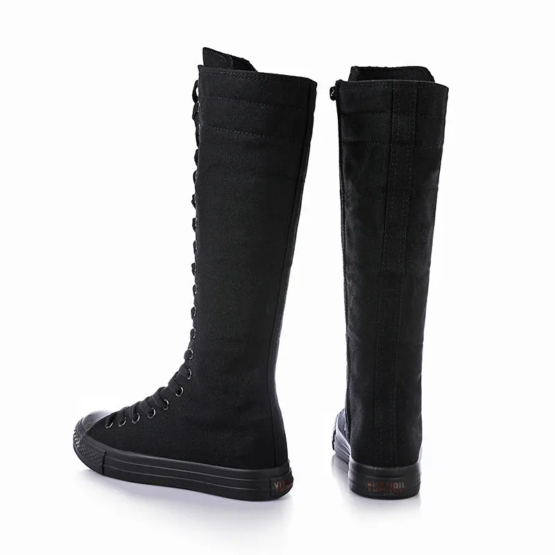 Funki Buys | Boots | Women's Knee High Lace Up Canvas Boots