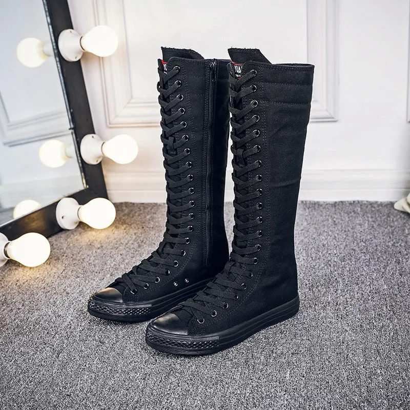 Funki Buys | Boots | Women's Knee High Lace Up Canvas Boots