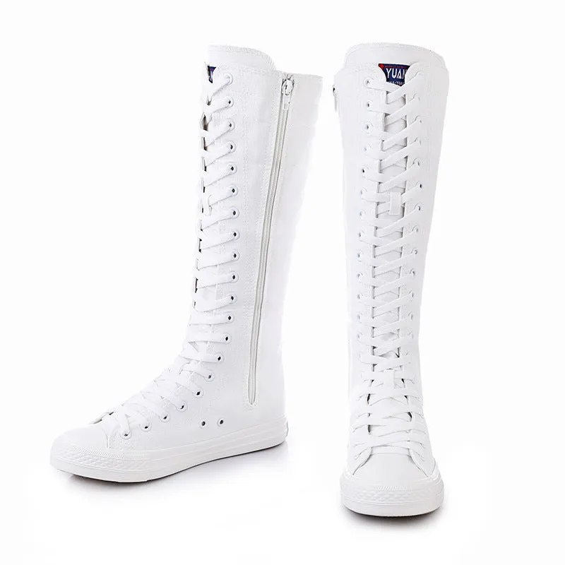 Funki Buys | Boots | Women's Knee High Lace Up Canvas Boots