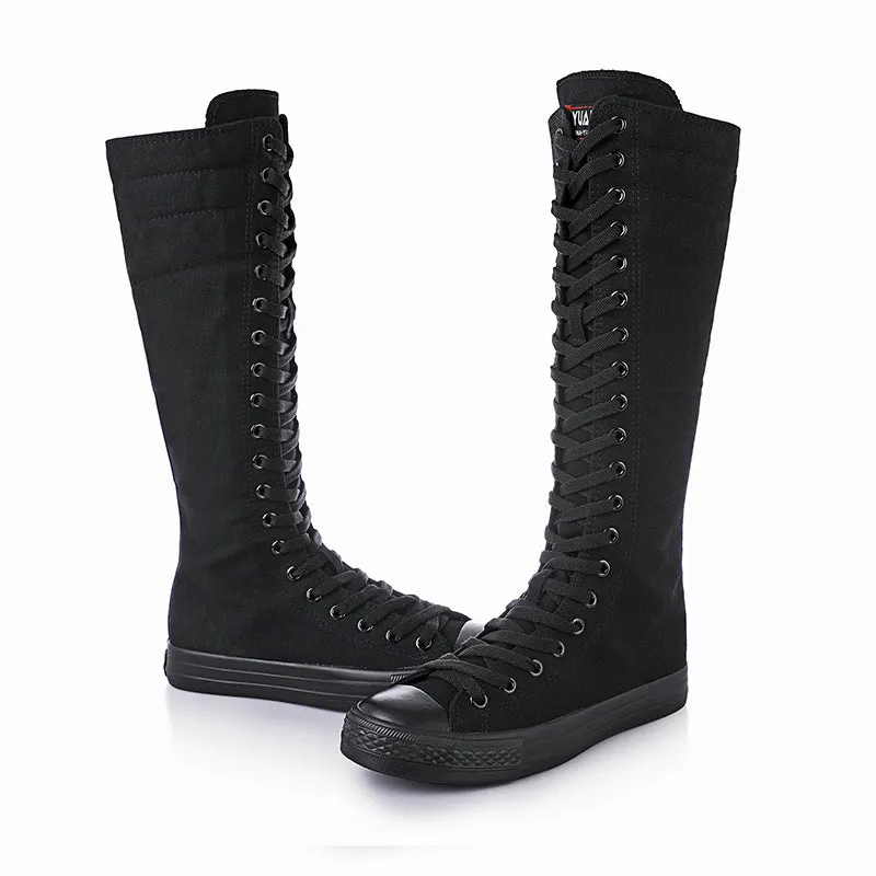 Funki Buys | Boots | Women's Knee High Lace Up Canvas Boots