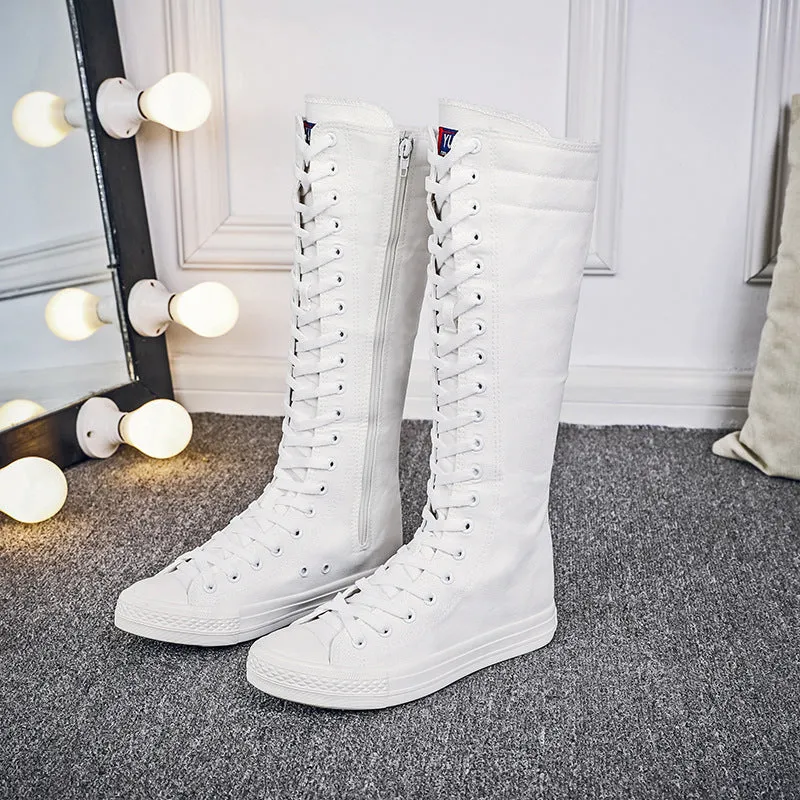 Funki Buys | Boots | Women's Knee High Lace Up Canvas Boots