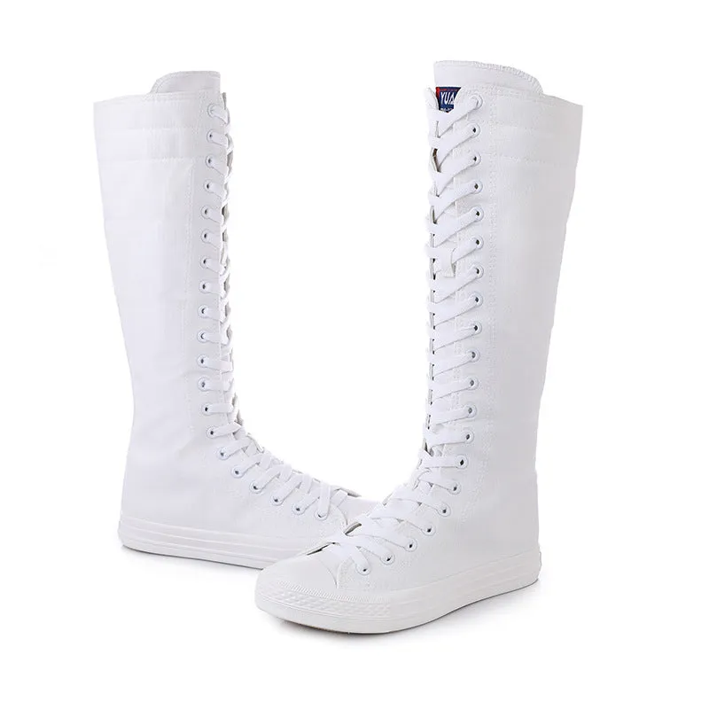 Funki Buys | Boots | Women's Knee High Lace Up Canvas Boots