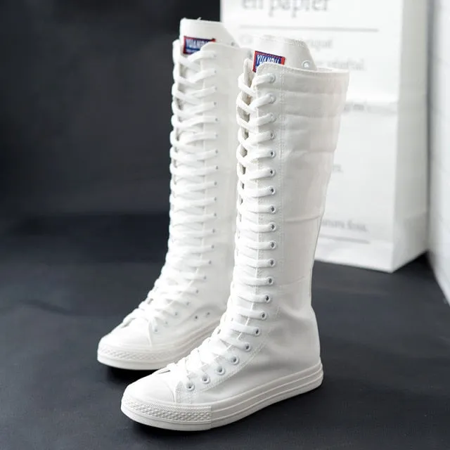 Funki Buys | Boots | Women's Knee High Lace Up Canvas Boots