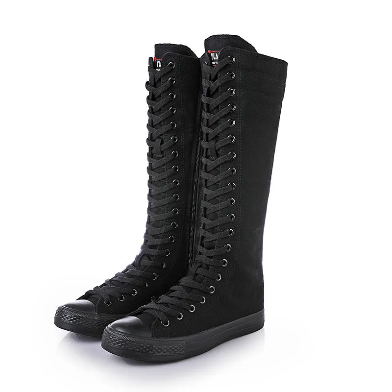 Funki Buys | Boots | Women's Knee High Lace Up Canvas Boots