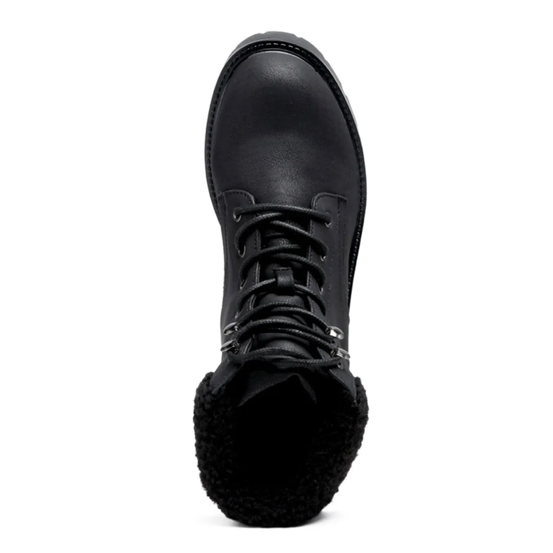 Fur Collared Biker Boots in Black