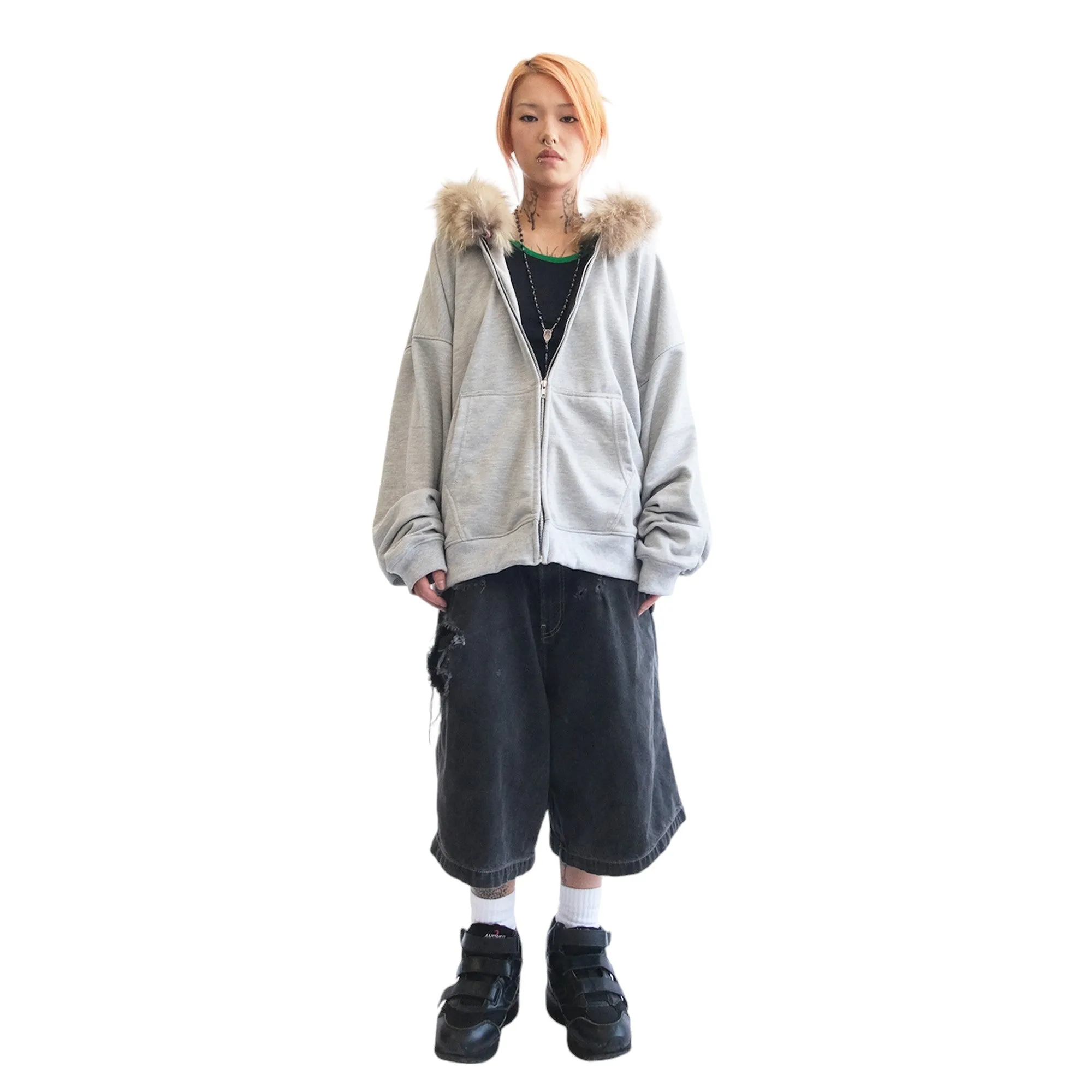 FUR HOODIE, HEATHER GRAY/BROWN