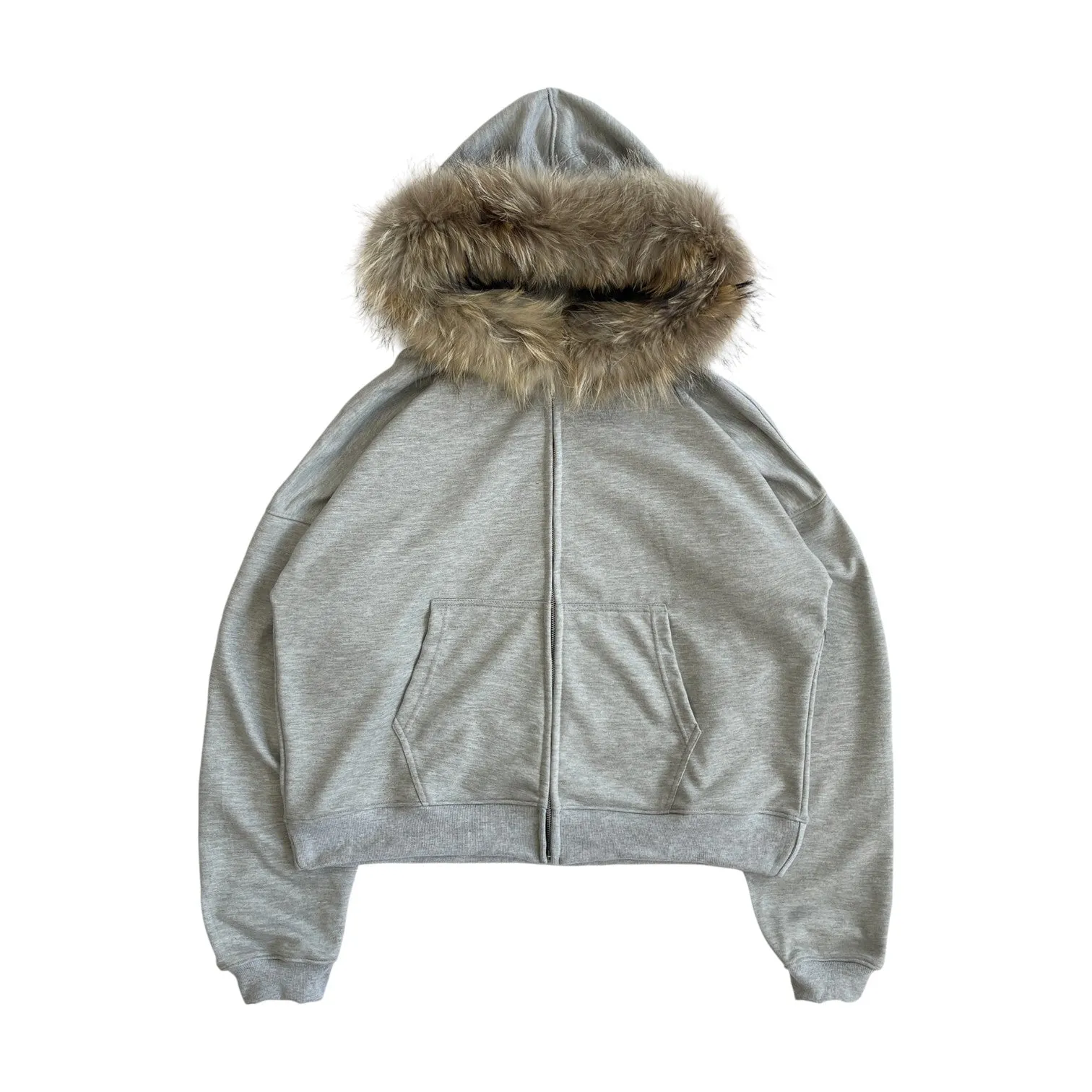 FUR HOODIE, HEATHER GRAY/BROWN