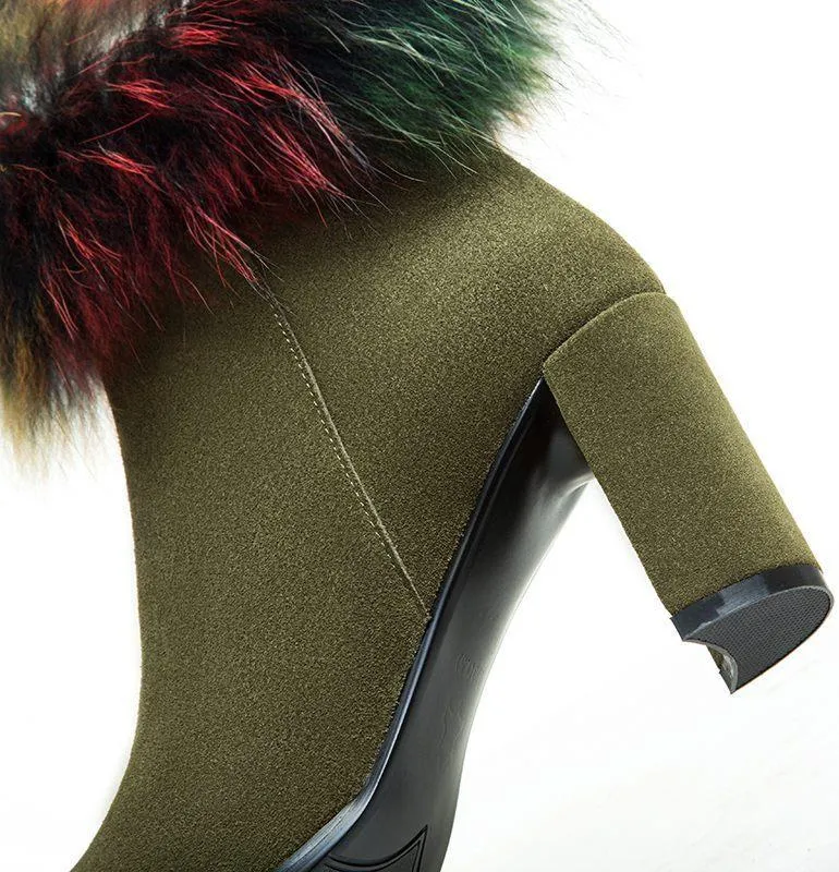 Fur-Trimmed Suede Booties - Black or Green