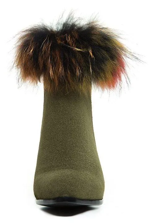 Fur-Trimmed Suede Booties - Black or Green