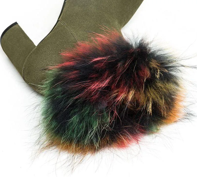 Fur-Trimmed Suede Booties - Black or Green