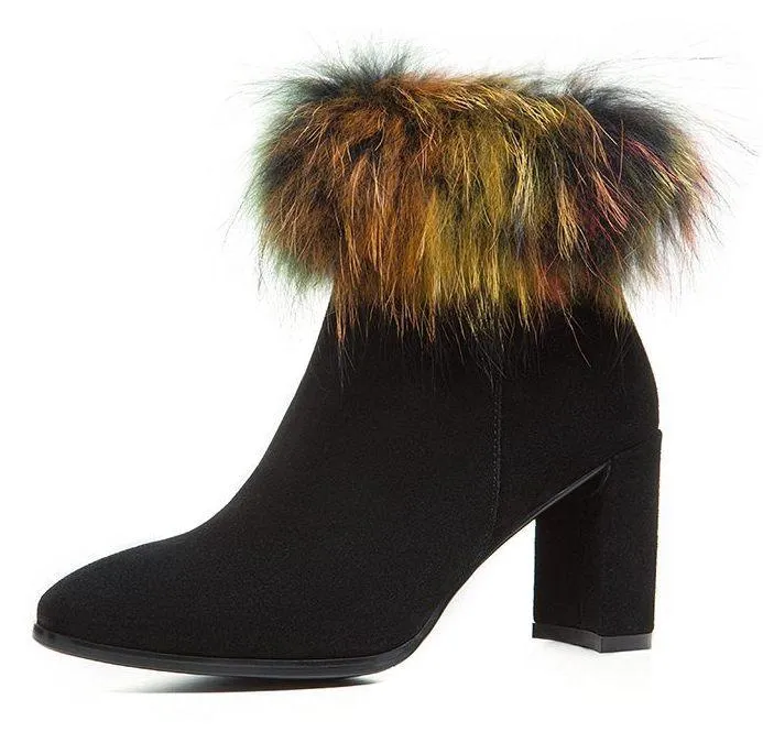 Fur-Trimmed Suede Booties - Black or Green