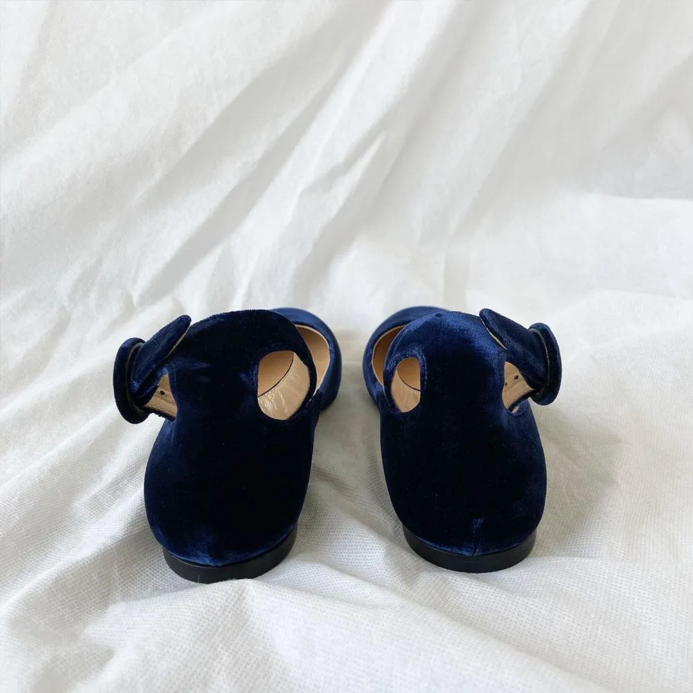 Gianvito Rossi velvet dark blue ankle strap flats, 36