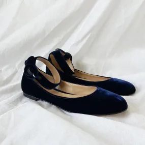 Gianvito Rossi velvet dark blue ankle strap flats, 36
